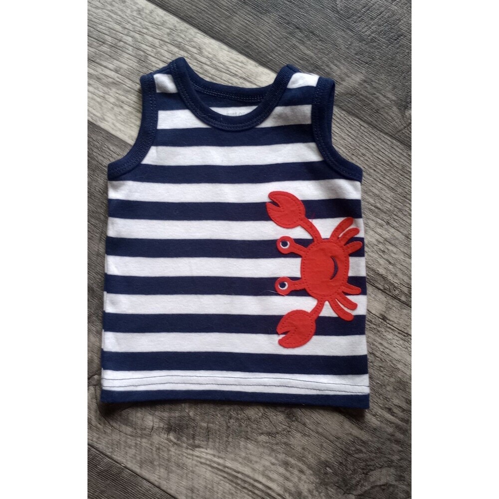 Carters Boys 3M  Blue/White Stripe Short Sleeve T-Shirt With Lobster Applique